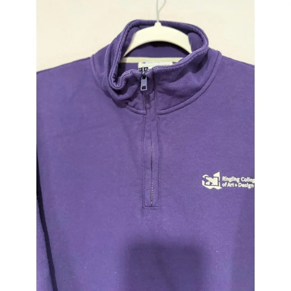 Ringling College Art Design Purple 1/4 Zip Sweatshirt Medium Preppy Vintage